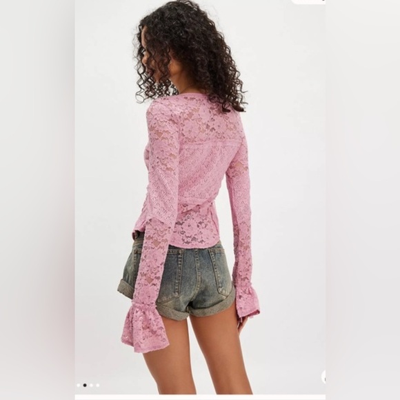 FREE PEOPLE Sheer Lace Flared Long Sleeve Top - Picture 2 of 10